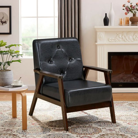 Homely Lean Back Armchair with PU Leather in Black