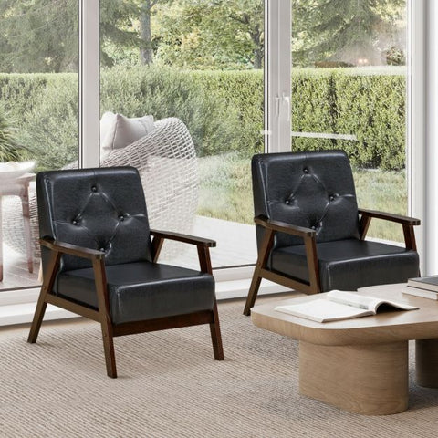 Homely Lean Back Armchair with PU Leather in Black