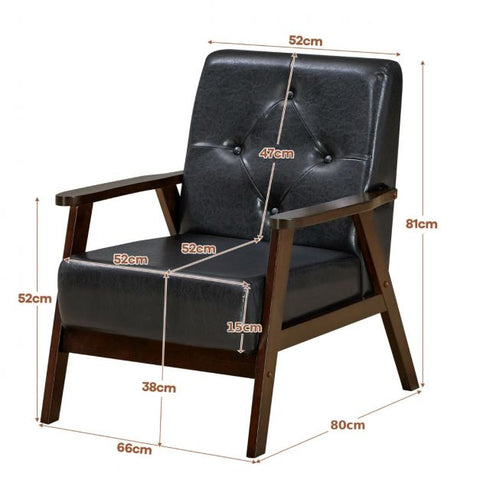 Homely Lean Back Armchair with PU Leather in Black