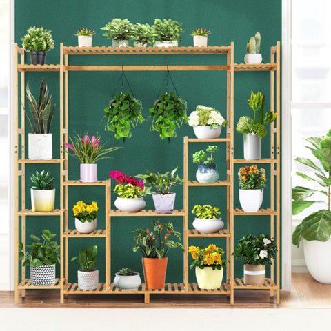 Versatile 9 Tier Bamboo Plant Stand with Crisscross Design