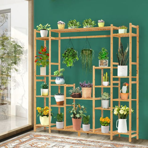 Versatile 9 Tier Bamboo Plant Stand with Crisscross Design