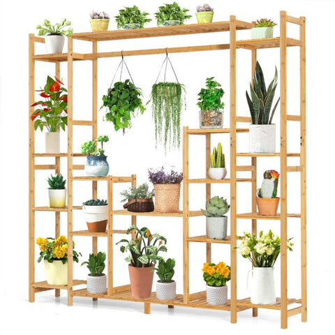 Versatile 9 Tier Bamboo Plant Stand with Crisscross Design