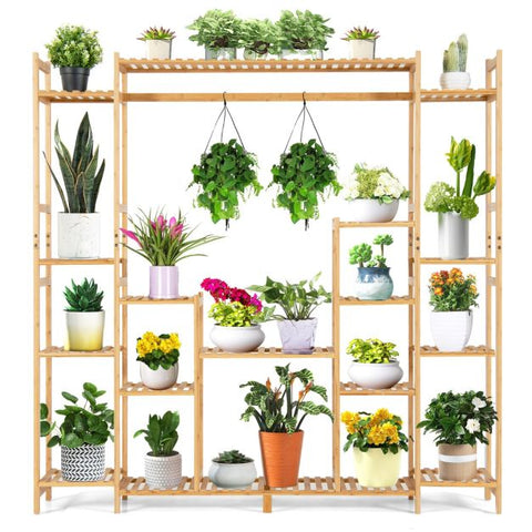 Versatile 9 Tier Bamboo Plant Stand with Crisscross Design