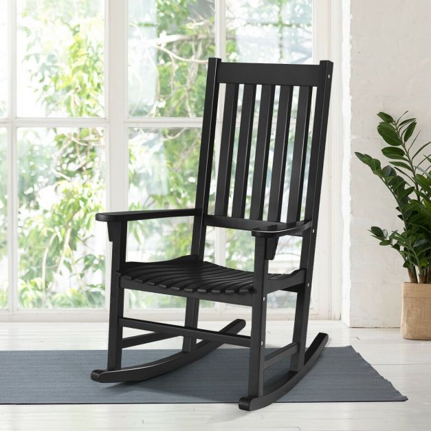 Indoor or Outdoor Wooden Rocking Chair with Ergonomic Design in Black ...