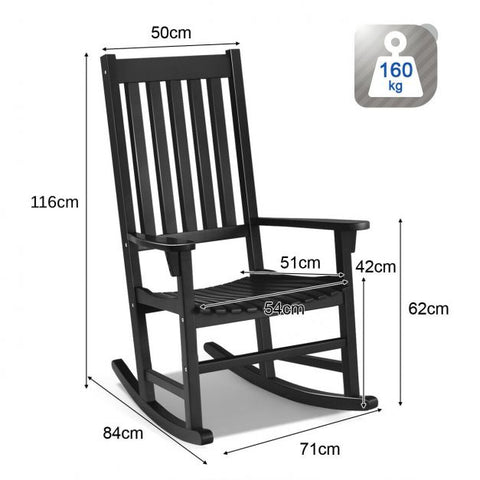 Indoor or Outdoor Wooden Rocking Chair with Ergonomic Design in Black