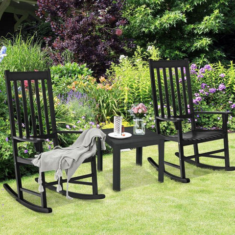 Indoor or Outdoor Wooden Rocking Chair with Ergonomic Design in Black