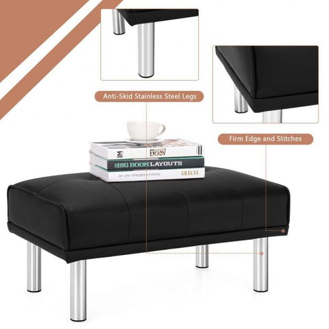 Luxury Medium Size Footstool with Sliver Legs and PU Leather
