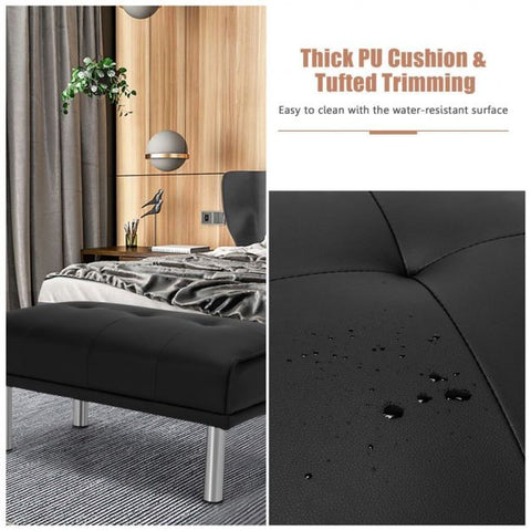 Luxury Medium Size Footstool with Sliver Legs and PU Leather