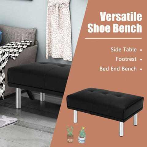 Luxury Medium Size Footstool with Sliver Legs and PU Leather