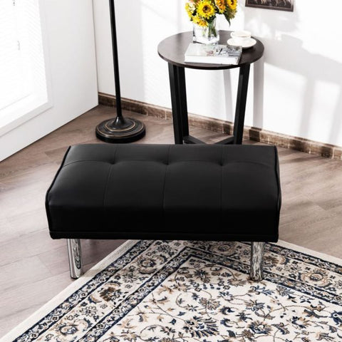 Luxury Medium Size Footstool with Sliver Legs and PU Leather