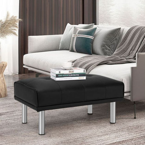 Luxury Medium Size Footstool with Sliver Legs and PU Leather