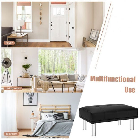 Luxury Medium Size Footstool with Sliver Legs and PU Leather