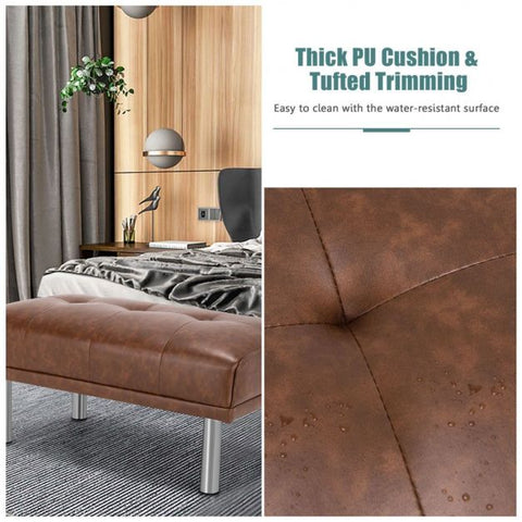 Luxury Medium Size Footstool with Sliver Legs and PU Leather