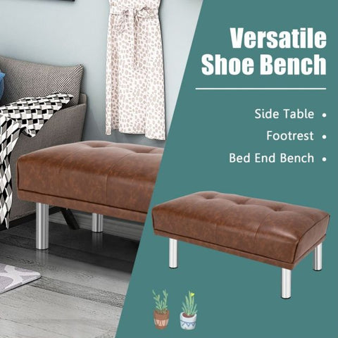 Luxury Medium Size Footstool with Sliver Legs and PU Leather