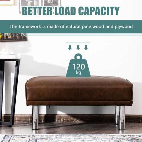 Luxury Medium Size Footstool with Sliver Legs and PU Leather