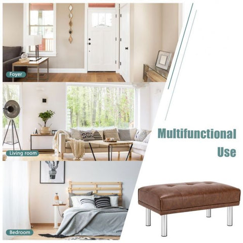 Luxury Medium Size Footstool with Sliver Legs and PU Leather