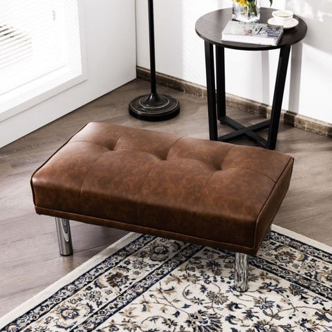 Luxury Medium Size Footstool with Sliver Legs and PU Leather