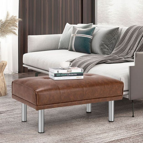 Luxury Medium Size Footstool with Sliver Legs and PU Leather