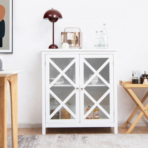 Modern Storage Cabinet with Moveable Shelves and Exquisite Door Design in White