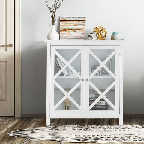 Modern Storage Cabinet with Moveable Shelves and Exquisite Door Design in White