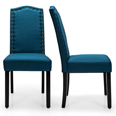 Vintage Linen Set of 2 Dining Chairs with Nail Head Trim