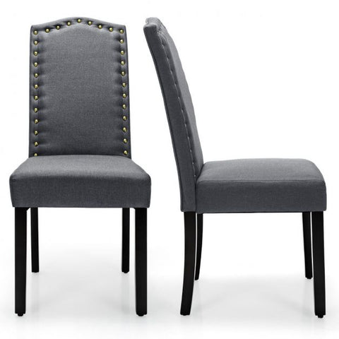 Vintage Linen Set of 2 Dining Chairs with Nail Head Trim