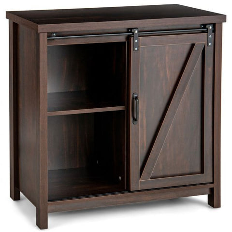 Rustic Style Kitchen Storage Cabinet with Retro Appeal and Sliding Barn Door Design