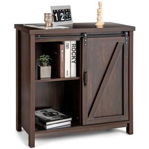 Rustic Style Kitchen Storage Cabinet with Retro Appeal and Sliding Barn Door Design
