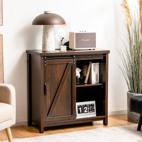 Rustic Style Kitchen Storage Cabinet with Retro Appeal and Sliding Barn Door Design