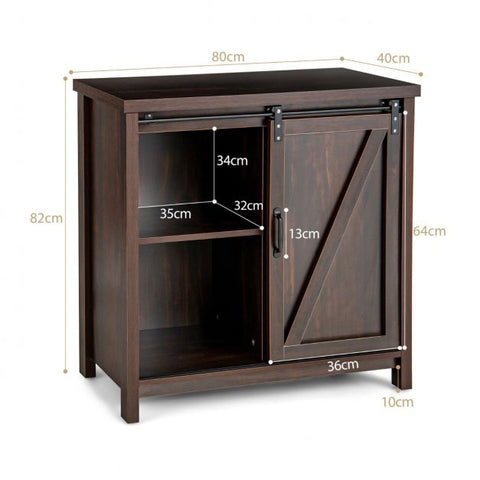 Rustic Style Kitchen Storage Cabinet with Retro Appeal and Sliding Barn Door Design