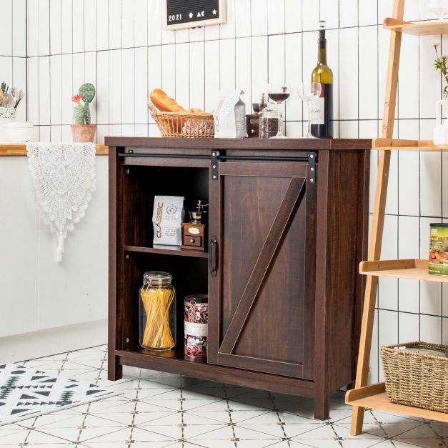 Rustic Style Kitchen Storage Cabinet with Retro Appeal and Sliding Bar ...