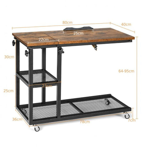 Versatile Adjustable Side Table with Ample Storage and Swivel Wheels
