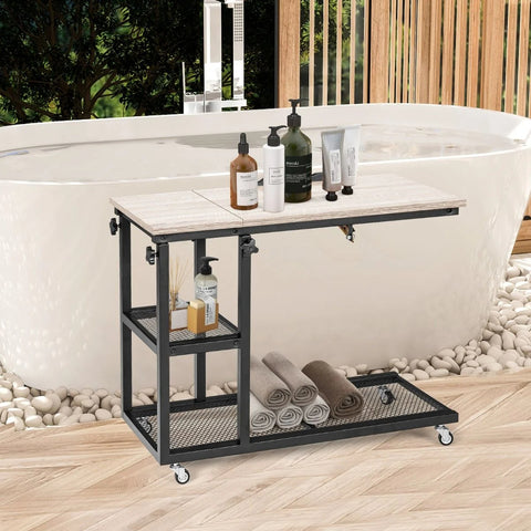 Versatile Adjustable Side Table with Ample Storage and Swivel Wheels