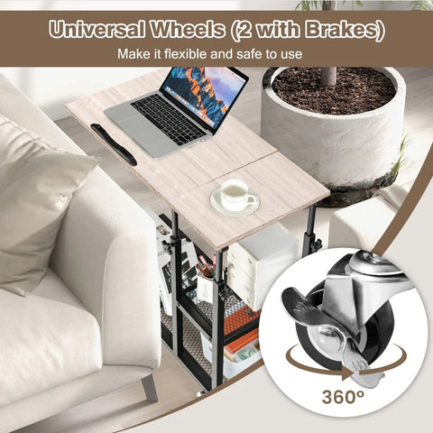 Versatile Adjustable Side Table with Ample Storage and Swivel Wheels