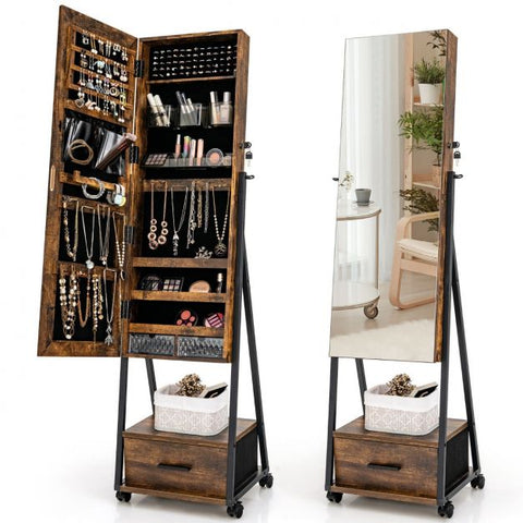 Moveable Standing Jewellery Mirror with Storages and Locks