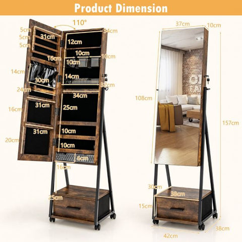 Moveable Standing Jewellery Mirror with Storages and Locks
