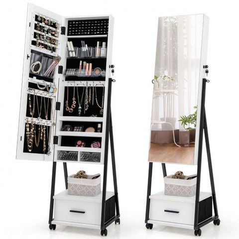 Moveable Standing Jewellery Mirror with Storages and Locks