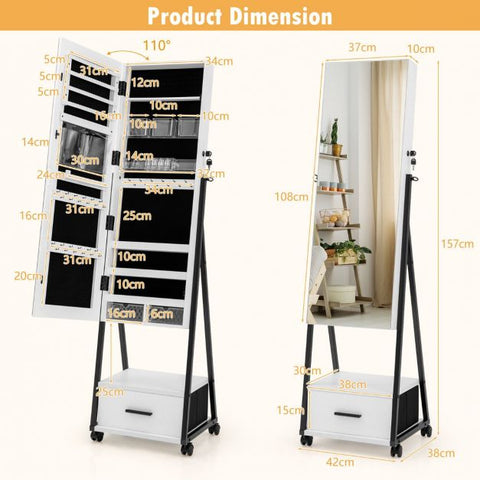 Moveable Standing Jewellery Mirror with Storages and Locks