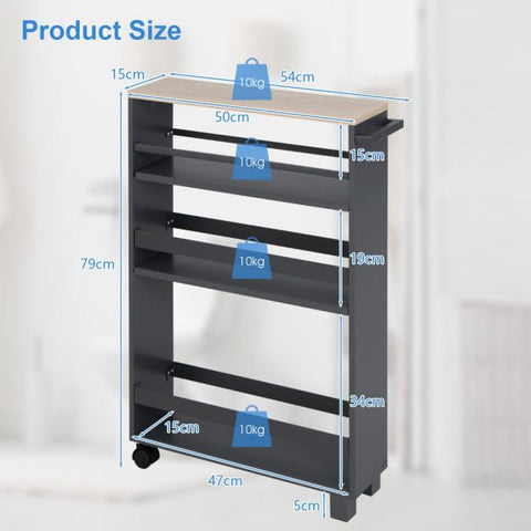 Stylish and Compact Storage Cart with 4 Tiers and Slide-out Design