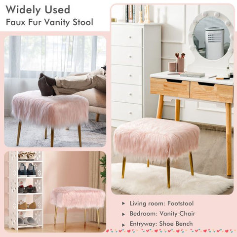 Luxury Feather Feel Small Footstool with Golden Legs in Pink