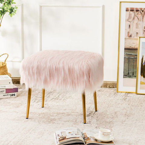Luxury Feather Feel Small Footstool with Golden Legs in Pink