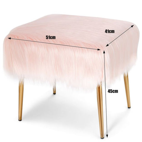 Luxury Feather Feel Small Footstool with Golden Legs in Pink