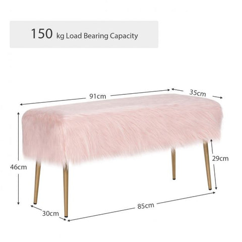 Luxury Feather Feel Long Footstool with Golden Legs in Pink