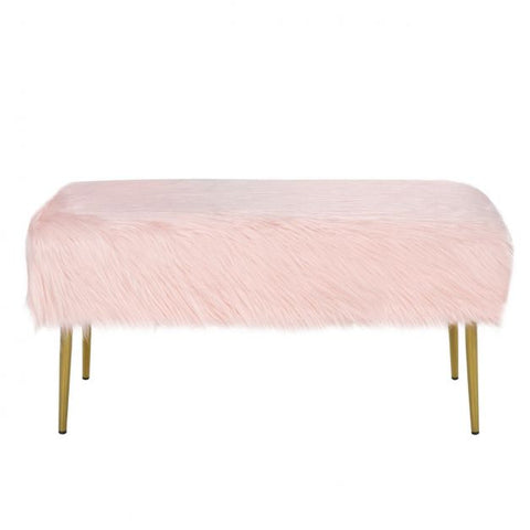 Luxury Feather Feel Long Footstool with Golden Legs in Pink