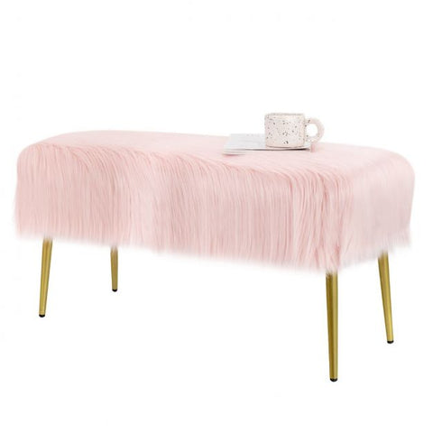 Luxury Feather Feel Long Footstool with Golden Legs in Pink