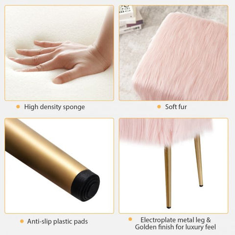 Luxury Feather Feel Long Footstool with Golden Legs in Pink