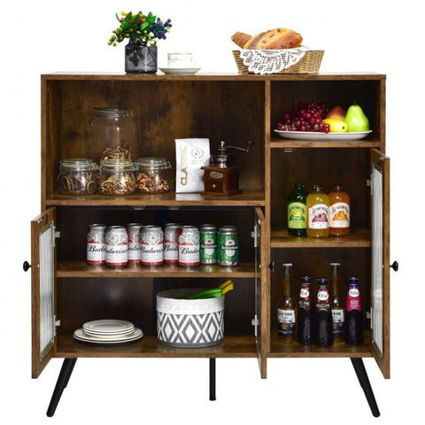 Rustic Style Spacious Kitchen Cabinet with Industrial Appeal and Tempered Glass Doors