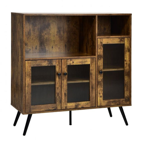 Rustic Style Spacious Kitchen Cabinet with Industrial Appeal and Tempered Glass Doors