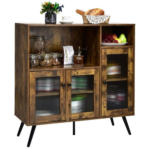 Rustic Style Spacious Kitchen Cabinet with Industrial Appeal and Tempered Glass Doors