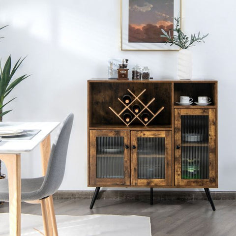 Rustic Style Spacious Kitchen Cabinet with Industrial Appeal and Tempered Glass Doors